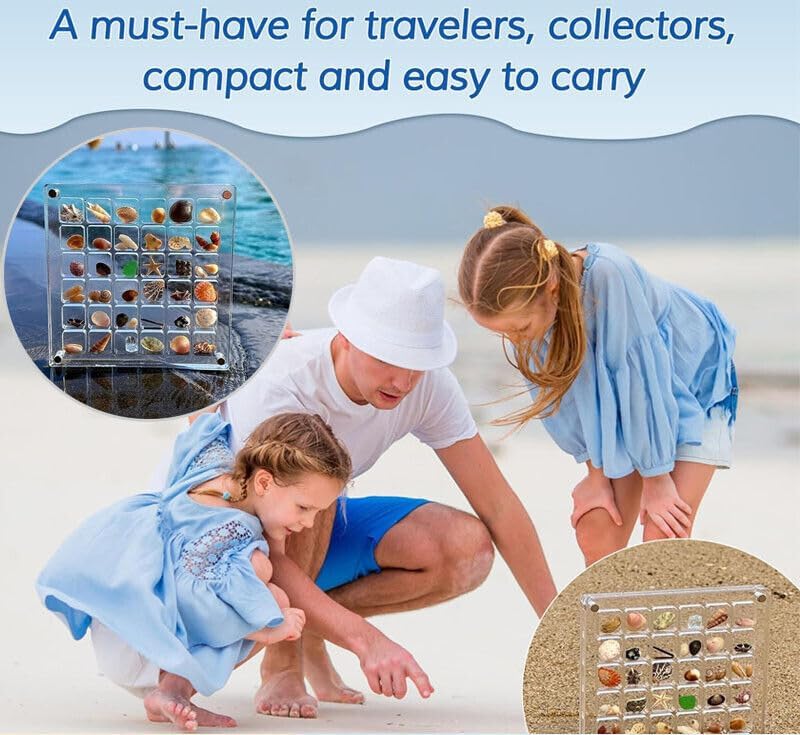 Artlunar 36 Grids Acrylic Display Box - Clear Shadow Box for Seashell, Rock, and Thimble Collection, Mini Trinket Shelf Organizer for Collectors